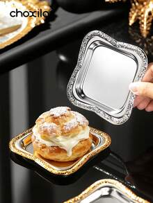 choxila 1/2/3件套磨砂金边杯托，方形杯托，杯垫，餐盘，枣盘，糖果盘，适用于家庭、咖啡馆、斋月 - 銀色 - 查看 3
