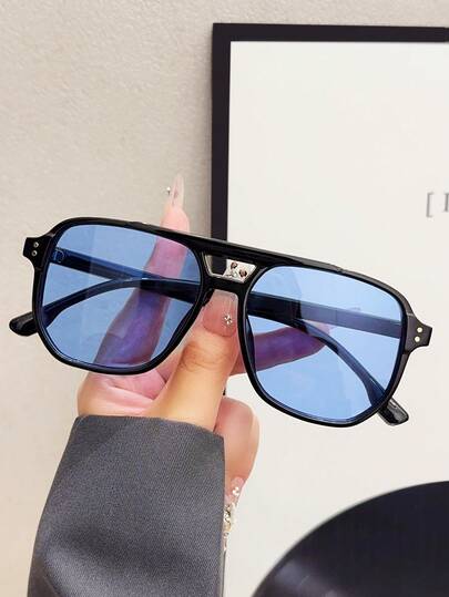 1pc Unisex Tortoise Shell Color Square Frame Double Bridge Pilot Style Fashion Glasses For Vacation Boho Shades Beach Accessories Beach Accessories For Women Glasses Shades Basics Fall Winter Women Outfits Clothes Business Casual Gifts Leopard