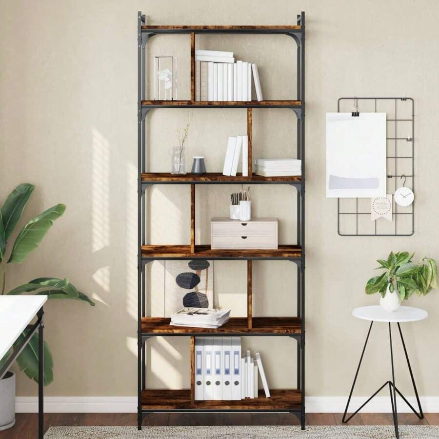 Libreria vidaXL a 6 livelli, bianco fumo, 76x32x192 cm, legno ingegnerizzato - Castano - Visualizzare 1