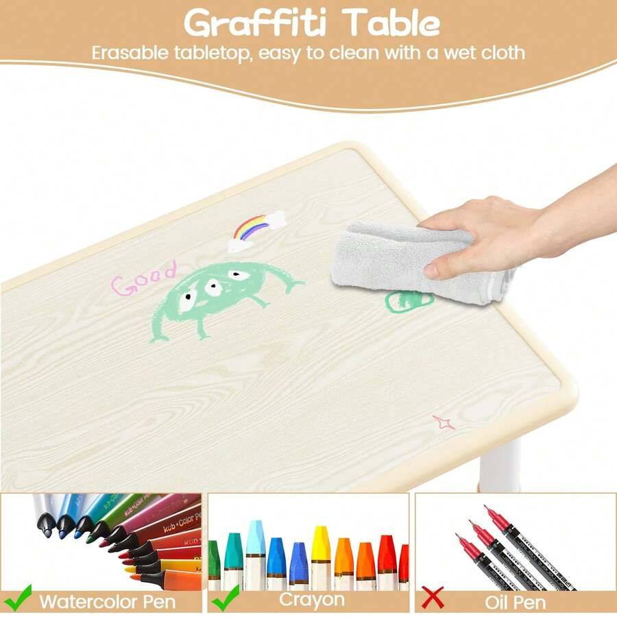 Set de Mesa y 6 Sillas para Niños, Altura Ajustable para Edades de 2 a 10 Años, Superficie de Mesa para Pintar y Patas Antideslizantes, Mobiliario Infantil de Plástico para Casa, Guardería, Aula o Preescolar (Manualidades/Estudio) - Albaricoque - Ver 1