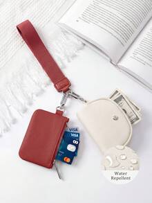 Mini Zip Around Wristlet Wallet For Women Dual Pouch Wristlet  Portable Wallet Coin Purse Mini Women Coin , Women's Wrist Lanyard Keychain With Detachable Mini Wallet & Card Holder Pouches, Ideal Christmas Stocking Stuffer Gift For Travel, Everyday Carry, Keys, Cards And Small EssentialsPocket - WineRed White - 查看 6
