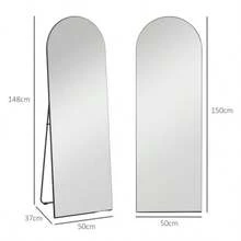 Full-Length Freestanding Mirror, 150 X 50 Cm, With Stand, Arched Design, Shatterproof Film, For Living Room, Bedroom, Black - 白色 - 查看 3
