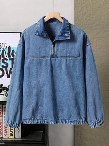 少女休闲时尚雪花水洗半拉链刺绣心形牛仔上衣，适合节日、四季穿着