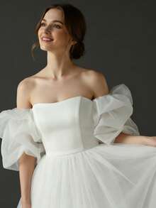 1对白色薄纱袖口，公主风臂套，适合婚纱、礼服、派对场合 - 乳白色 - 查看 2