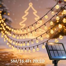 5m solar string lights al aire libre, fácil de instalar bombillas resistentes a roces al aire libre, luces decorativas para fiestas, luces de cadena de terraza solar para cafés, jardines, terrazas y bodas al aire libre, puede durar 10+ horas, buenas cosas para el año nuevo - 5 m/16 pies, 20 LED, 1 unidad - Ver 2