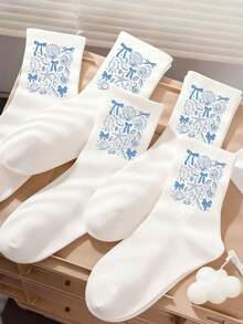 4双随机颜色船袜，白色女童袜，纯色白色儿童袜，运动跑步袜，可爱袜子，夏季贝壳蝴蝶结情人节礼物，返校学生青少年儿童袜 - 彩色 - 查看 2