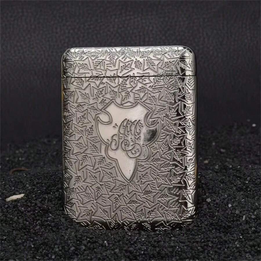 合金雕刻图案耐压自开式香烟盒，精美节日礼品 - 彩色 - 查看 1