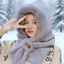 1件套冬季毛绒帽子围巾二合一，高品质保暖连帽围脖