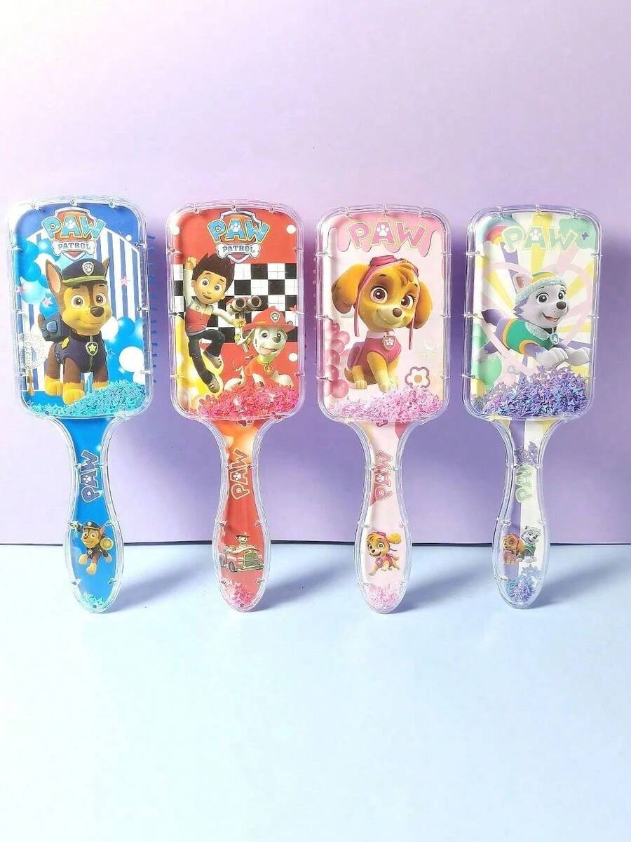 1pc Paw Patrol Character Shaped Comb, Cute Ryder, Chase, Rubble, Sky, Zuma Air Cushion Detangling Brush, Glitter Brush - Multicolor - View 1