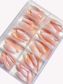 120片/盒 中长款杏仁裸色渐变经典简约粉色渐变白色压制假指甲贴纸，亚克力假指甲贴纸，DIY美甲产品 美甲用品 - 彩色 - 查看 3
