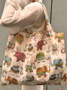 Ce sac totem pliable avec un motif d'éléphant est indispensable pour l'automne et l'hiver. Élégant et portable, il convient pour le shopping, les voyages, l'école et diverses autres occasions. Son design simple et à la mode, dans une couleur unie, est parfait pour ranger les fournitures scolaires. Ce sac de courses pliable est polyvalent. - Multicolore - Voir 3