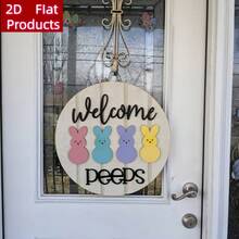 2D Flat Wooden Print 1 Piece Charming Easter Welcome Bunny Sign - Light Color, Wooden Front Door Decoration With Cute Bunny And Eggs, Indoor/Outdoor Spring Celebrations, Welcome Indoor Easter Party Decoration, Festive Welcome Sign | Playful Design | Durable Outdoor Decoration, Rabbit Accessories - A - View 6