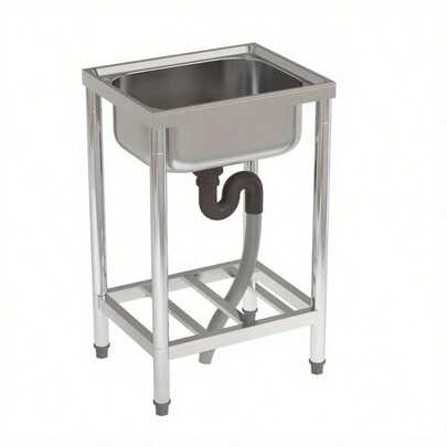 Stainless Steel Metal Camping Sink With Drainage Unit Outdoor Commercial Catering Kitchen Wash Basin Single Bowl 2 Tier Shelf 98x45x80cm