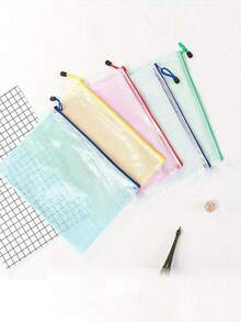 Set 5 pungi cu fermoar din plasă, genți impermeabile cu fermoar, genți impermeabile pentru documente în 5 culori, organizatoare multifuncționale pentru călătorii, școală, birou și acasă. Disponibile în 3 dimensiuni aleatorii, cu sau fără etichete. - Multicolor - Vizualizare 4