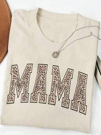 Mother's Day Plus Size Women's Letter Print Casual Simple Loose Cute Comfortable Street Style Everyday Round Neck Short Sleeve T-Shirt