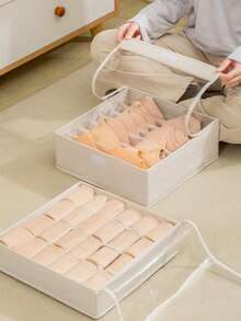 1 pieza Organizador de cajón de tela, Caja de almacenamiento de ropa interior y calcetines, Organizador divisor de armario para el hogar y dormitorio - Beis - Ver 9