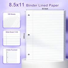 Loose Leaf Paper, 8.5x11 Wide Ruled, Lined Notebook Paper For 3 Ring Binders, White Binder Notebook, 3 Hole Punch Paper, Writing Pads, 100 Sheets\/Pack, 1 Pack - ColorB - 查看 2