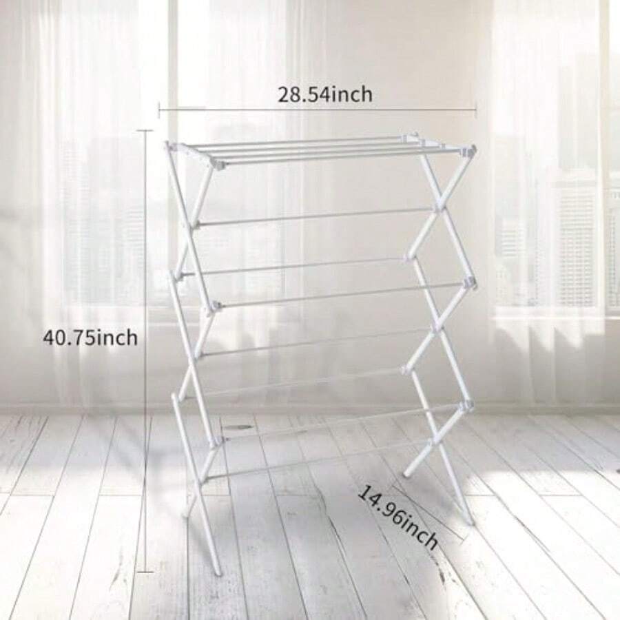 Tucorresi Tendedero Plegable para Ropa: Tendedero Plegable retractil Pared de Acero Inoxidable Soporte Tendedero Ahorra Espacio para Interiores y Exteriores Expandible de 3 Niveles 104x37x76 cm - blanco - Ver 1