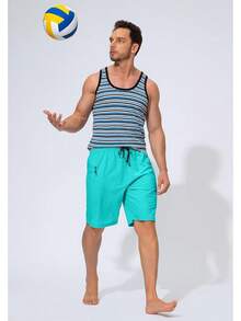 Men's Swim Trunks Quick Dry Board Shorts With Zipper Pockets Beach Shorts Bathing Suits Men - No Mesh Liner - 青色 - 查看 2