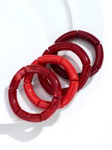 一套4条时尚波西米亚风彩色亚克力竹节管可伸缩弹力手链，适合女性日常佩戴，礼品