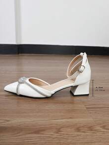 New Fashion Women's White High Heel Shoes, Thick Heel, Elegant Pointed Toe Pumps, Mary Jane Closed Toe Sandals, Clear High Heel Wedge Shoes, Suitable For Summer, Autumn And Winter - White - View 7