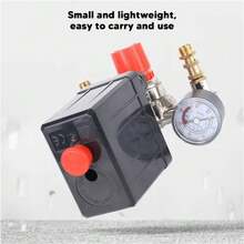 Interruptor de presión del compresor de aire, control del interruptor de presión del compresor de aire de plástico pequeño con manómetro para una descompresión rápida - Negro - Ver 5