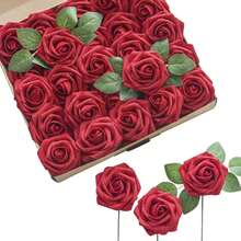Arranjo Floral Artificial de Rosas para Decoração Doméstica, Buquê com 25 Hastes para o Dia dos Namorados - Vermelho - Visão 1