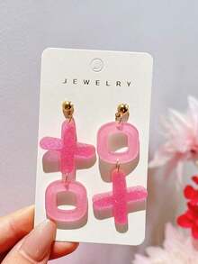1 Pair Bling Bling Acrylic Letter XOXO Contrast Glitter Design Earrings, Sweet Valentine's Day Jewelry Gift, Personalized Earrings For Girls - XOXO - Xem 3