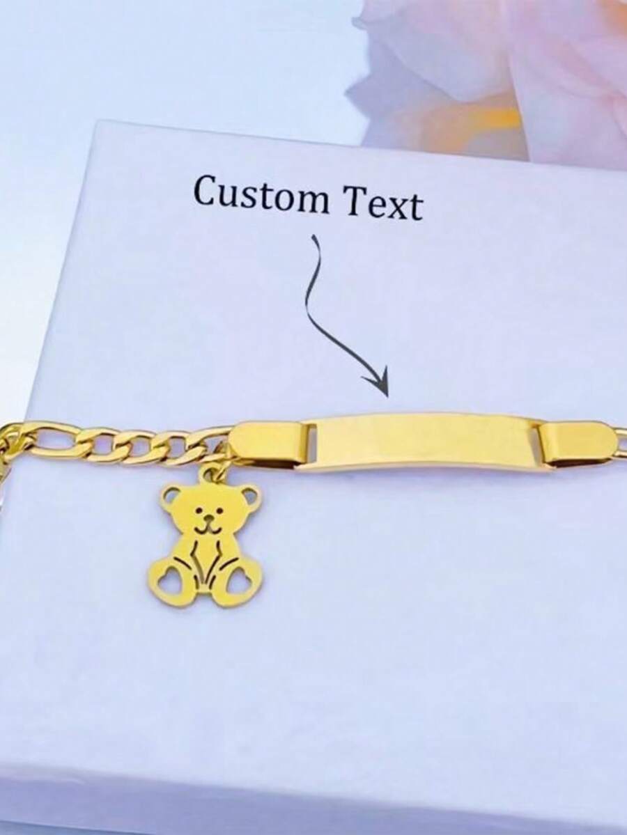 Pulsera personalizada con nombre, colgante con forma de corazón de moda DIY como regalo de cumpleaños, pulsera de acero inoxidable hipoalergénica para adolescentes, regalo creativo de vuelta a la escuela, regalo del Día de San Valentín - oro - Ver 1