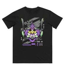 Camiseta de algodón puro impresa Anime EVA 01 para hombres y mujeres, nueva colección de primavera/verano, moda y camiseta casual de manga corta - Negro - Ver 9