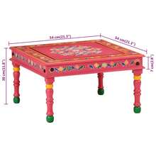 vidaXL Table basse rose bois de manguier massif peint à la main - Rose bonbon - Voir 7