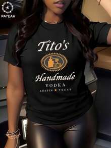 Payeah 1Pcs Tito Shirt TitoS Handmade Vodka Digital Print Womens 100 Cotton Short-Sleeved T-Shirt 220g - 黑色 - 查看 1