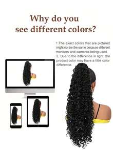 24 Inch Dark Brown Deep Wave Clip-In Ponytail Hair Extension - Heat Resistant Synthetic Fiber, Natural Curly Hair Styling Accessory, Suitable For Women's Daily Use, Daily Hairstyle Styling Accessory, Voluminous Curly Heat Resistant Fiber Wig - Natural Black - View 7