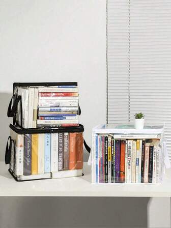 1pc Large Capacity PVC Flip Storage Bag, Multifunctional Waterproof Book Storage Bag, Portable Foldable Clothing Storage Bag, Wardrobe Organizing Bag, PVC Material Dustproof And Moisture-Proof, With Zipper, Handles On Both Sides, Foldable Storage Saves Space