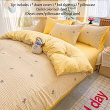 3/4pcs Striped Plaid Bow Duvet Cover Set, Super Soft Fiber Bedding Set, Ginger Color Duvet Cover, Delicate Heart Pattern, Suitable For Children, Teens, Adults (1 Duvet Cover + 1 Bed Sheet + 1/2 Pillowcase, Excluding Filler) - Ginger - View 2