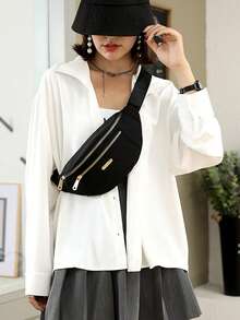 1pc Women's Waterproof Waist Bag, Fashion Crossbody Shoulder Bag, Multi-Layer Casual Bag, Minimalist Versatile Lightweight Design, Retro Travel Bag, Multi-Compartment Sports Waist Pack, Nylon Material Chest Bag - Black - View 7