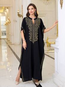 Black Embroidered Dress Thobe For Women House Dress Kaftan - Black - View 5