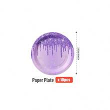 Purple Diamond Teardrop Disposable Plates, Napkins, Cups - One-Time Party Supplies Set, Fits 25 Guests, Disposable Paper Plates Party Tableware Suitable For Birthday, Wedding, Theme Party, Family Picnic - Multicolor - View 6
