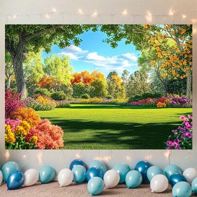 2Dflat, 1pc 100% Polyester Spring Scene Banner, Multifunctional Seasonal Decoration, Home And Party Decoration, Outdoor And Indoor Use, Four Seasons Theme Photo Background