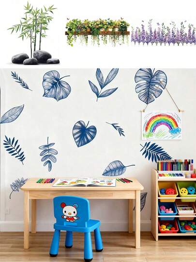 1pc/2pcs - Wallpaper - [Bamboo, Vines, Flowers, Leaves] Decorative Wall Stickers For Boys/Girls Room, Nursery, Living Room, Bedroom, Window - Cute Creative Wall Art Decor For Children
