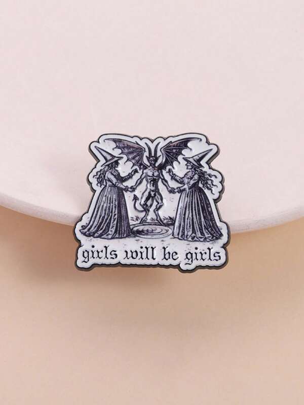 1 Pc Ironic Witch Theme Enamel Pin Retro Witchcraft Scene With Lighthearted Pop Phrase Contrast Design Wearable On Backpack Clothing Perfect For Meme Culture And Dark Aesthetic Enthusiasts