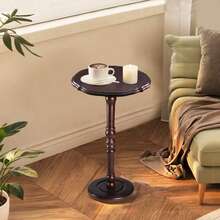 Solid Wood Pedestal Side Table, Round Accent Table With Heavy Base, Easy Assembly Small Tea Table For Living Room - Redwood - View 7