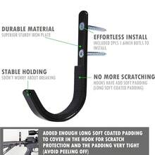 Cuatro soportes de pared de acero inoxidable, con tornillos, brocas y tapas protectoras para su instalación. Ideales para diversos lugares, como garajes, almacenes y salas de estar. - Negro - Ver 7