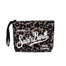 Canvas Cosmetic Bag, Leopard Print Clutch, Portable Cosmetic Bag, Toiletry Bag - Black - View 2