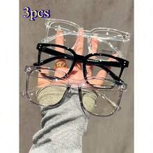 3pc  Glasses - Fashion Square Fake Eyeglasses, Face-Flattering,Anti Ray Computer Gaming Glasses, Blue Blockers Glasses For Women/Men,Daily Versatile School Style - 黑+白+灰 - 查看 13