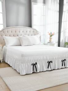 波西米亚风农舍床裙，饰有蝴蝶结 - 整体白色，黑色蝴蝶结，柔软透气，可机洗，卧室装饰，波西米亚风格装饰，农舍风格，蝴蝶结床裙 - 彩色 - 查看 8