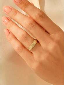 1枚时尚复古戒指，表面雕刻花叶图案，大气简约，适合日常佩戴和派对场合（无包装盒） - 戒指 - 查看 3