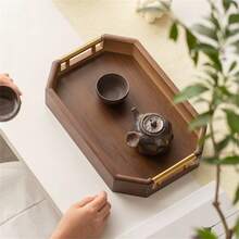 1pc Bamboo Wood Tray, For Holding Desserts, Cookies, Cakes, Suitable For Daily Gatherings - Octagonal Walnut Metal Tray With Handles - View 6