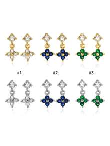 925纯银耳环，女士立方氧化锆四叶草耳环，精致小巧，百搭风格，四叶草设计，女士珠宝礼品，适合日常佩戴 - 單隻耳釘 - 查看 4