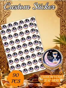 45pcs Custom Round Stickers | Personalize Your Text For Jars, Gift Wrap, Bottles & Party Favors | Festive Golden Border For Ramadan/Eid Celebrations | Self, Glossy